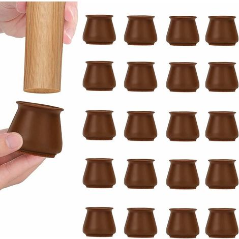 24 protections en silicone avec patins en feutre pour pieds de chaises, tabourets, tables, chaises, bureaux, armoires, canapés (convient aux pieds de 30 à 45 mm) (marron) (1/5)