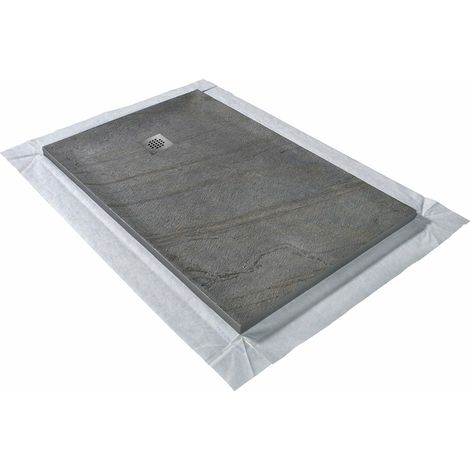 Receveur de douche gris 140 x 90 cm haute densité pierre naturelle - grille carrée excentrée (1/3)