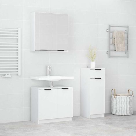 3-tlg. Badmöbel-Set Weiß Holzwerkstoff (1/5)