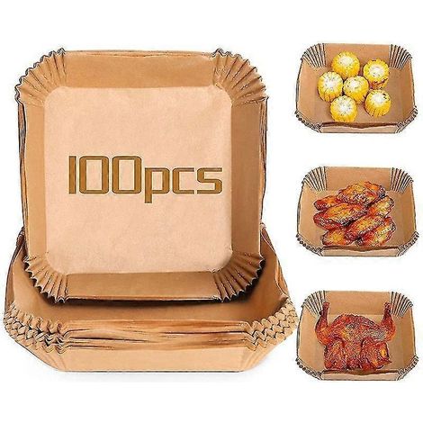 100 Stück Einweg-Backpapiereinlagen für Heißluftfritteusen, ölbeständige Papiertabletts, antihaftbeschichtete Backmatten, quadratisches Zubehör für Heißluftfritteusen-16CM-50PCS