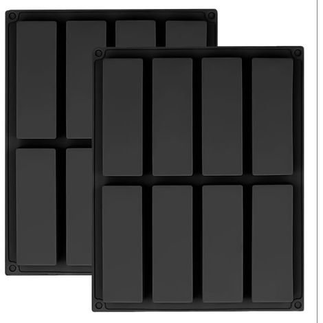 2 Stück Müsliriegel Backform Silikon, 8 Mulden Rechteckige Silikonform Müsliriegel Energieriegel Maker Backform für Trüffel Ganache Brownie Cornbrot Käsekuchen und Seife, 26,6 x 21 cm(Schwarz)