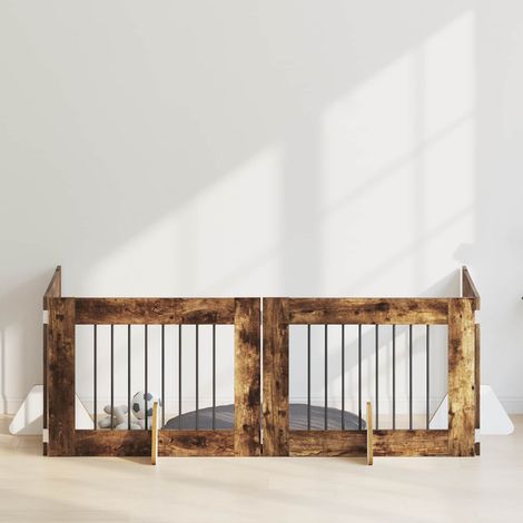 Puerta de perro con soportes 4 pcs Roble Ahumado 80 x 60 cm