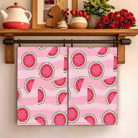 2pcs Polyester Towel Pink Watermelon Dot Print Dual Use Kitchen Bathroom Cute Holiday Decor Nice Gift for Christmas Halloween Thanksgiving Fathers Day (1/4)