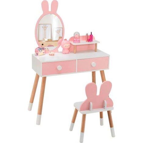 Coiffeuse princesse 2 en 1 avec miroir - rose (1/5)
