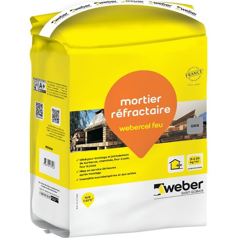 Malta refrattaria per il montaggio e l'assemblaggio di mattoni refrattari, 5kg, WEBERCEL FEU, WEBER (1/5)