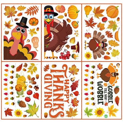 Pegatinas adhesivas para ventanas de Acción de Gracias, decoración otoñal, pegatina de pavo de doble cara para ventanas de vidrio, decoraciones de Acción de Gracias para fiestas en el hogar.