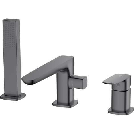 Avapax Robinet de baignoire 3 trous - Gris anthracite mat - Bec orientable - Design ergonomique (1/2)