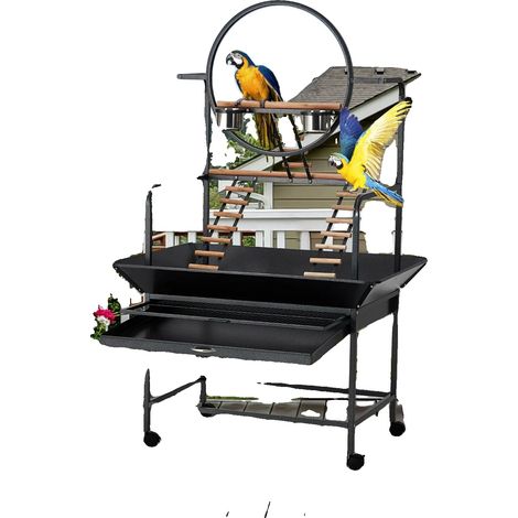 Zona de juegos para pájaros, 168 cm de alto, 58,4 cm de ancho, 83,8 cm de profundidad, bandeja extraíble, incluye cuencos de acero inoxidable. (1/5)