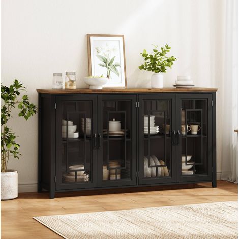 MEUBLIV buffet 160 cm noir – portes vitrées, grand rangement (1/5)