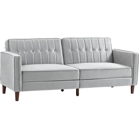 Sofá Cama de 3 Plazas Sofá Cama Convertible Tapizado en Terciopelo con Respaldo Reclinable Asientos Acolchados y Patas de Madera 189x80,5x78,5 cm (1/5)