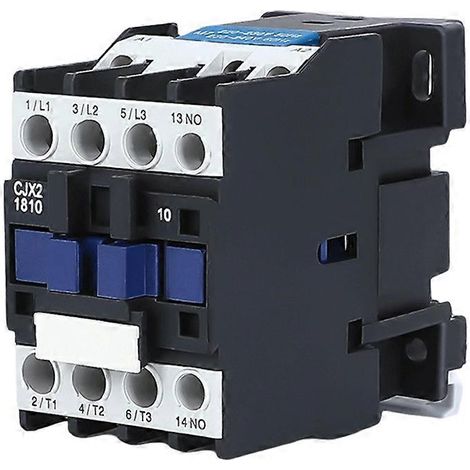 Contacteur CJX2-1810 LC1 AC 18A, triphasé, contact normalement ouvert tripolaire, tension de bobine 380V 50/60Hz, montage sur rail DIN, 3 pôles + 1 contact normalement ouvert. (1/5)