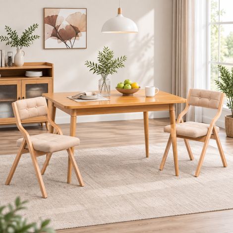 Chaises de salle à manger pliantes avec coussin, lot de 2, en bois, beige clair DESVIAE (1/5)