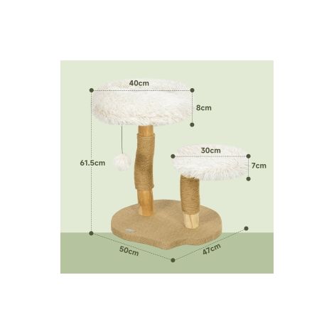Arbre à chat blanc en bois de poirier 61,5 cm avec griffoir, couchages et balle de jeu pour intérieur, salon et chambre (1/5)