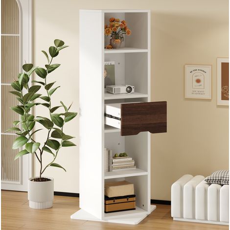 Armario vitrina giratorio 45x45x168 cm de MDF blanco con espejo, ahorra espacio - MEUBLIV (1/5)