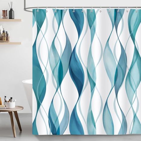 Modern Abstract Striped Geometric Shower Curtain Polyester Fabric Anti-Mold Waterproof Washable Bathroom Curtain 180 x 180 cm with 12 Hooks for Bathtub