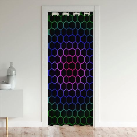 Cellulaire Rideau de Porte 106x203cm Modern Géométrie L'Hexagone Géométriqueal Rideaux de Chambre Ruche Rideaux Exterieur d'entrée Géométrique Bleu Rouge Vert Rideau Occultant - 106L X 203H cm (1 Pann (1/5)