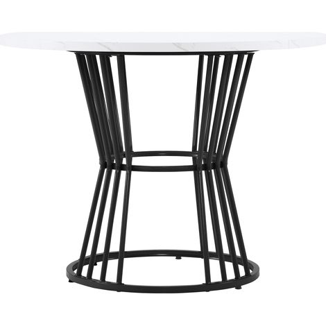Table de cuisine blanche avec piètement métal noir, cadre robuste, style moderne effet marbre – table à manger ou petit-déjeuner, 1 pièce, pour restaurant (1/5)