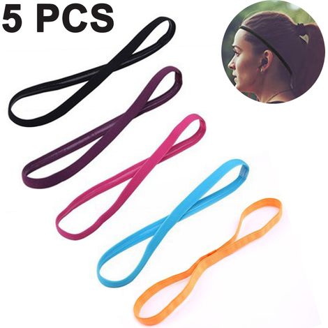 Lot de 5 bandeaux de sport épais, antidérapants et élastiques, avec adhérence en silicone pour le yoga et les exercices capillaires. (1/5)