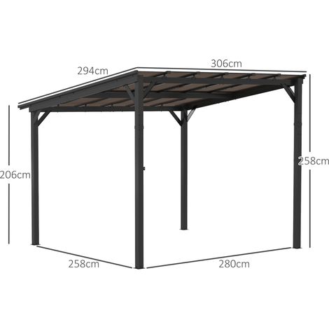 Gazebo pergola 3x3 m étanche UV50+,structure métal mural gris foncé. Protection solaire pour balcon,patio et jardin.
