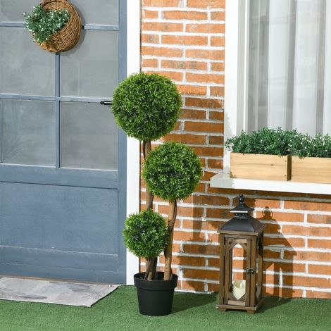 Buis artificiel grand 110cm, plante synthétique résistante aux UV avec 3 boules décoratives pour salon chambre bureau jardin. (1/5)