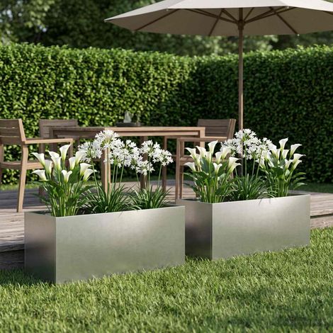 vidaXL Garden Planter 2 pcs Silver 80 x 40 x 40 cm Stainless Steel (1/5)
