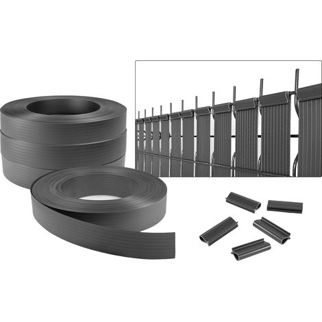 Casanoov – Lames occultantes en PVC souple 400m x 46mm gris anthracite – Résistantes aux intempéries – Traitement anti-UV – Kit complet avec clips (1/5)