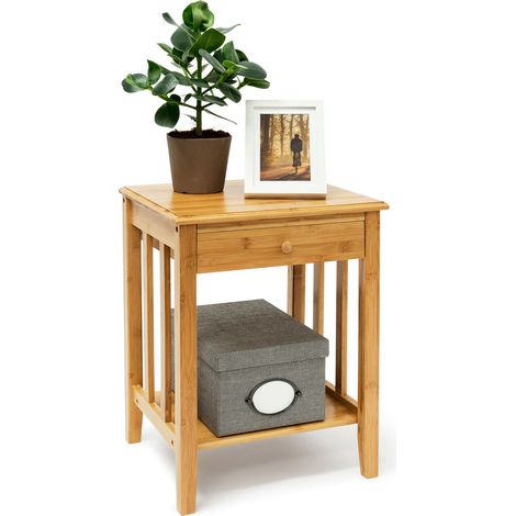 Relaxdays Tavolino da Salotto e Bagno, Porta Fiori, Comodino con Cassetto, HLP: 51,5 x 40,5 x 30,5 cm, Colore Naturale (1/5)