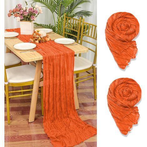 Lot de 2 chemins de table en gaze orange, 55x300 cm, pour mariage et douche nuptiale. (1/5)