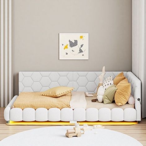 Letto matrimoniale 140x200 cm - Divano-letto - LED integrata USB - Schiuma ad alta densità 6cm - Ripostiglio sotto il letto