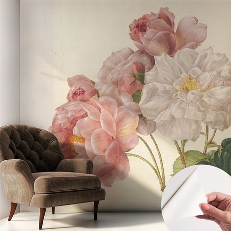 Papier peint adhésif décoratif pour salon chambre et cuisine Facile à poser avec colle Roses romantiques 250x250 cm (1/5)