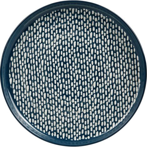 Assiette à Dessert Bleue Ø 20 cm en Grés - Décor Graphique Blanc