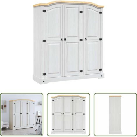 Armoire en bois - Garde-robe avec 3 portes Gamme Corona pin mexicain Blanc (1/5)
