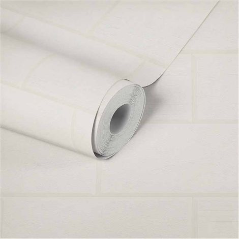 Papier peint blanc crème imitation brique Tapisserie effet pierre parfaite pour cuisine Papiers peints brique moderne pour chambre (1/5)