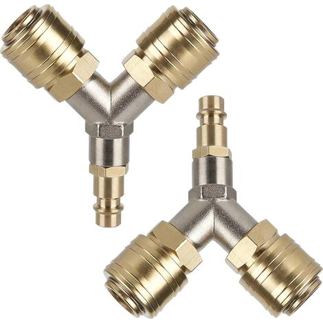 BRAVIX Raccord Rapide Air, 2 Pièces Raccord Pneumatique NW 7,2 1/4 AG Interrupteur D'air Comprimé avec Deux Raccords Raccord D'air Comprimé Distributeur D'air Comprimé en Laiton