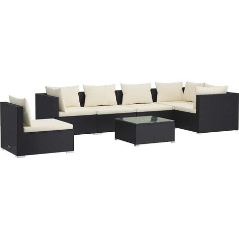 Maison Exclusive - Set Salotto da Giardino 7 pz con Cuscini in Polyrattan Nero (1/5)
