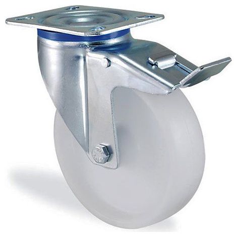 Roulette pivotante à frein polypropylène blanc diamètre 100mm charge 150kg
