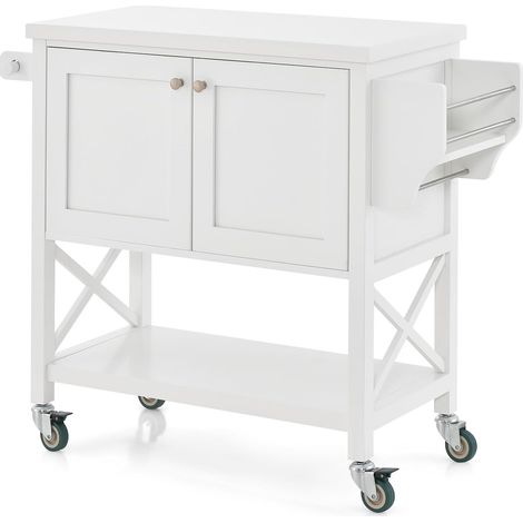 COSTWAY Carrello da Cucina con Armadietto Portaoggetti, Isola da Cucina Carrello Rotante con Porta Asciugamani e Porta Spezie, Piano in Legno, Tavolo Mobile per Cucina Bar (1/5)