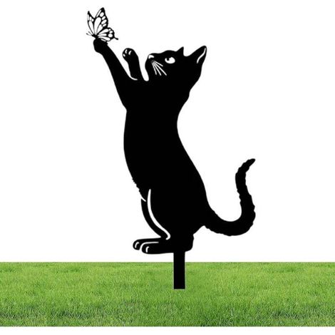 Statue De Chat En Métal Mignon 26cm Ornement Jardin Extérieur Piquet Cour Pelouse Animaux Creux (1/4)