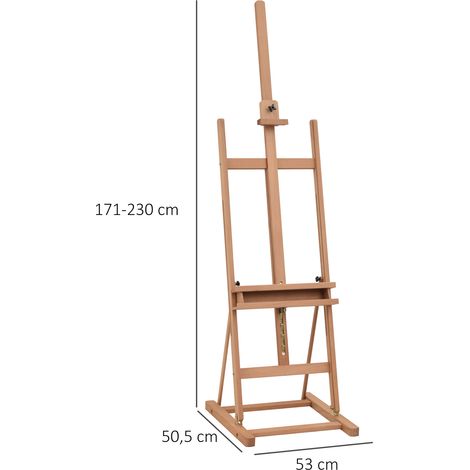Chevalet Vinsetto, châssis à cadre, chevalet d'atelier, hauteur et angle réglables, avec compartiment de rangement, bois de hêtre naturel, 53 x 50,5 x 171-230 cm (1/5)