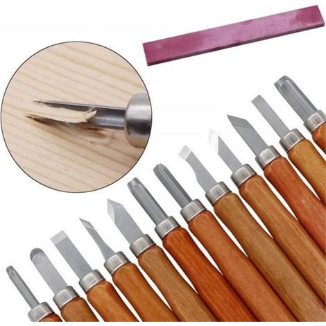 ChangM - 12Pcs Couteau Sculpture Bois Ciseaux Outils Kit, Sculpter Scalpel DIY Stylo avec Pierre à aiguiser (1/4)