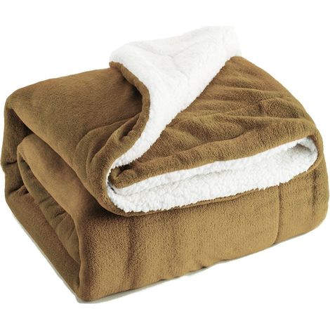 Couverture polaire chaude d'hiver couverture polaire d'agneau épaisse Double couche-coton flanelle chameau 160130CM, doux et chaud 1pc (1/2)