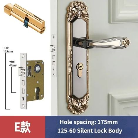 (F) Poignée de porte à mortaiser vintage silencieuse pour chambre à coucher, serrure de sécurité à double verrouillage, mobilier de porte intérieure (1/5)