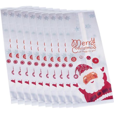 50 sachets en plastique pour bonbons de Noël, motif Père Noël, sachets cadeaux et pochettes à biscuits (sans autocollant de fermeture).-50pcs (1/3)