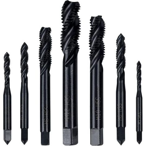 Jeu de 7 Tarauds Hélicoïdaux HSS Assortiment de Tarauds M3 à M12 pour Filetage Métal, Plastique et Bois (1/4)