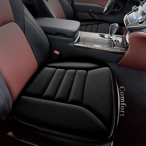 Coussin de Siège Auto avec Mousse à Mémoire de Forme Confortable de 3 cm, Coussin de Chaise pour Voiture et Bureau (Noir) (1/5)