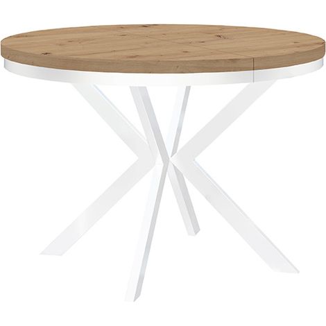 Table de salle à manger ronde extensible ENDIK avec cerclage métallique, diamètre : 100 / 200 cm, couleur :Artisan / blanc (1/3)