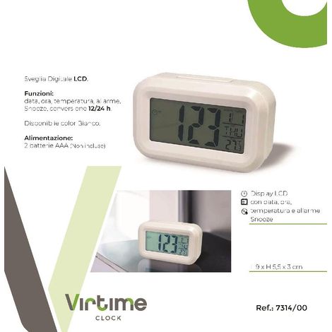 Orologio Sveglia Digitale Schermo LCD con Data e Temperatura 12/24h (1/2)