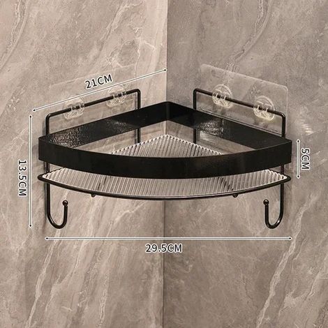 (B.1 avec crochet) Étagère de rangement murale trépied dorée sans perçage pour salle de bain, porte-shampoing et gel douche, accessoires de salle de bain (1/5)