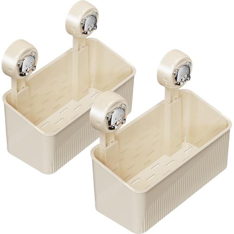Corner shower shelf with powerful suction cups – No-drill bathroom organizer for shampoo and soap – Rustproof plastic storage basket for tile, glass and (1/5)
