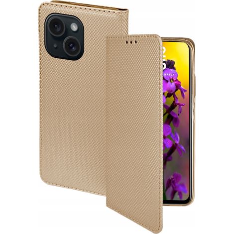 Custodia per iPhone 15 SMART MAGNET BOOK CASE CLOSED GOLD + Vetro 9H (1/5)